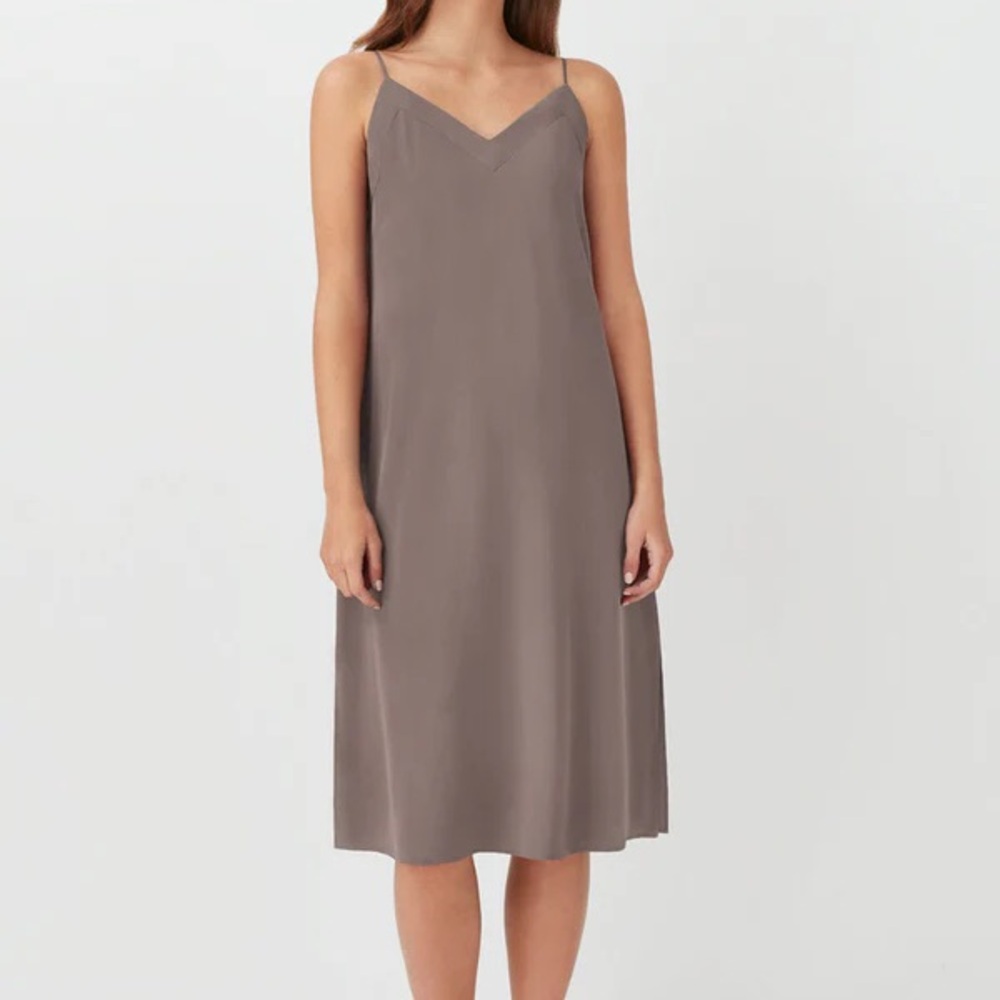 Cuyana Silk Slip Dress in Mushroom